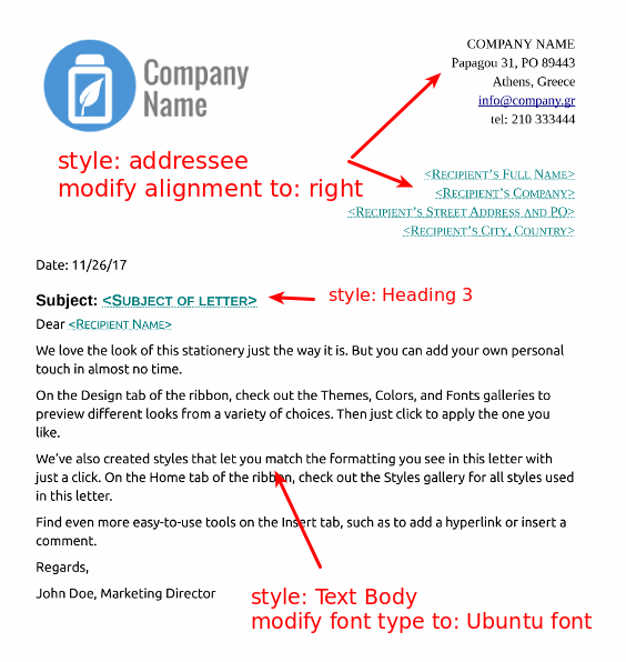 LibreOffice: Create a business letter template