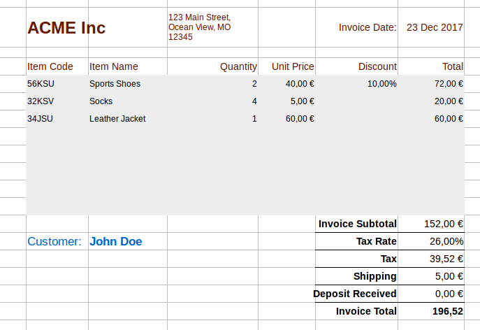 Libreoffice Business Invoice